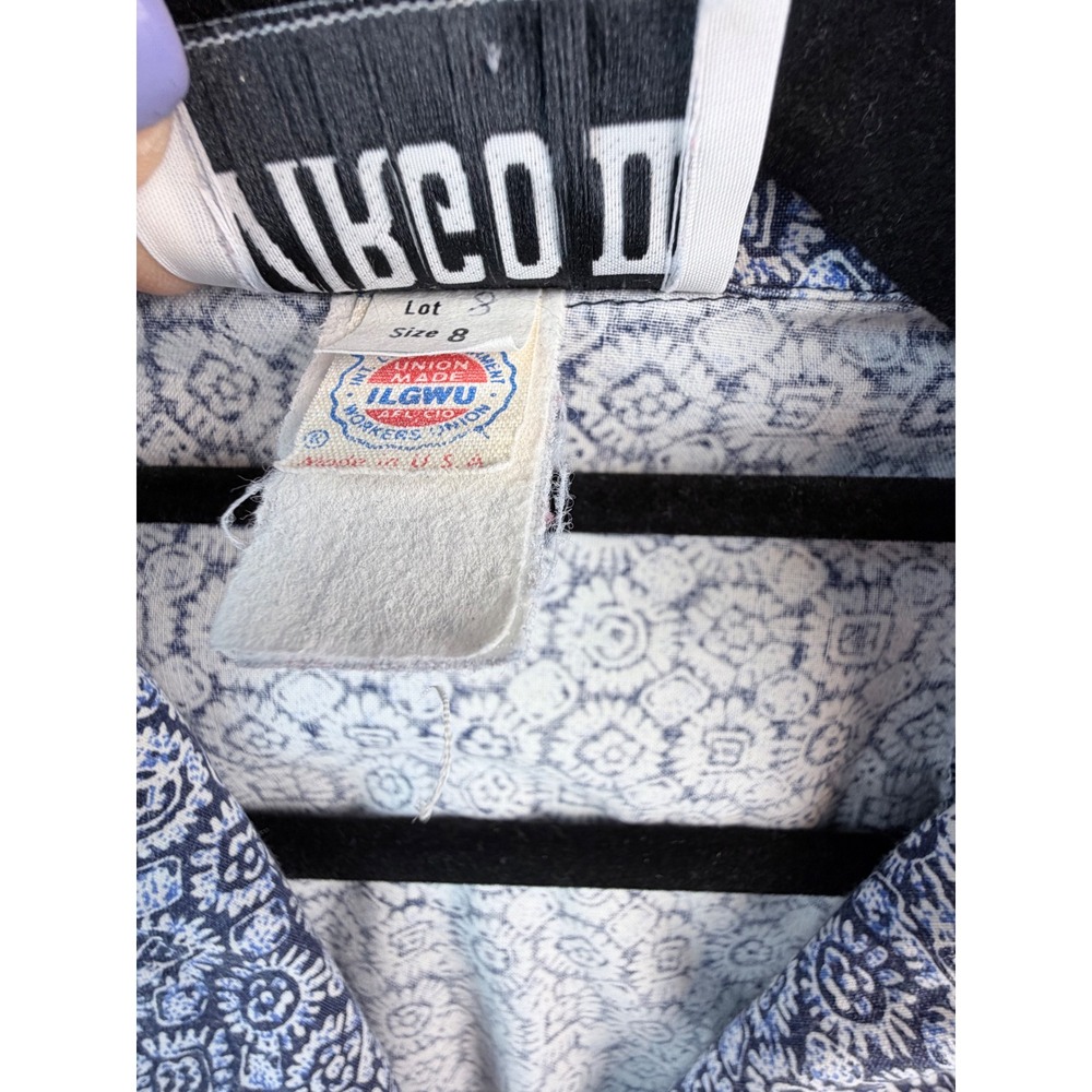 Vintage Virgo II Blue White Geometric Midi Dress ILGWU Union Made Long Sleeve 8 - Picture 7 of 7